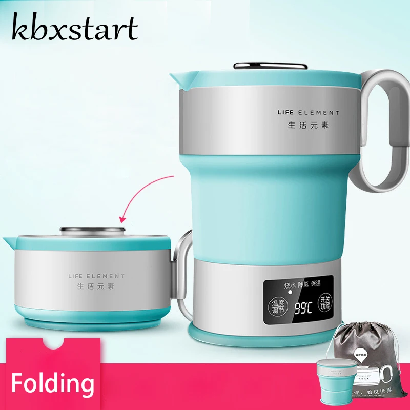 Kbxstart Электрический мини-чайник для путешествий, Силиконовый складной автоматический выключатель питания, портативный бойлер для воды с чашкой, 110 В, 220 В