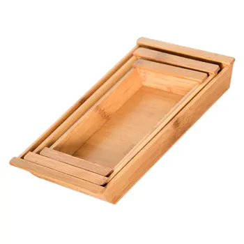 

3pcs Bamboo Tea Trays Rectangular Fruit Trays Storage Trays with Handle