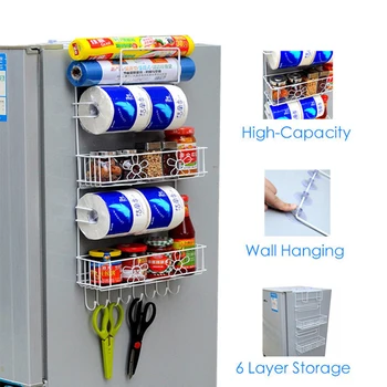 

6-Layer Refrigerator Hanging Side Rack Kitchen Fridge Sidewall Steel Shelf Space Saving Hanging Storage Rack 6 Tier Shelf