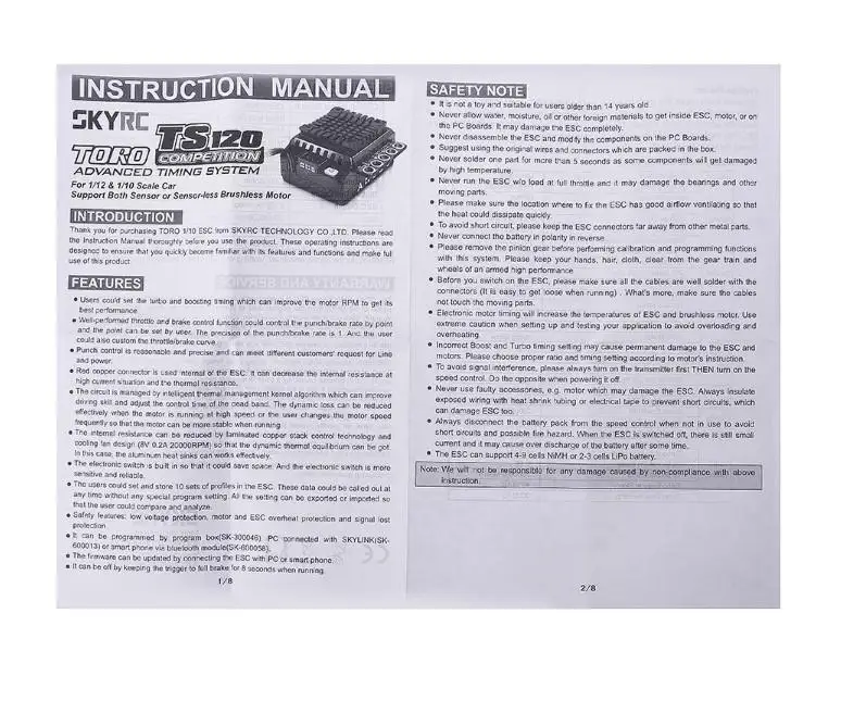 LeadingStar SKYRC SK-300062-02 TORO TS120 1/10 алюминиевый бесщеточный Сенсорный электронный регулятор хода Поддержка 2-3S Lipo