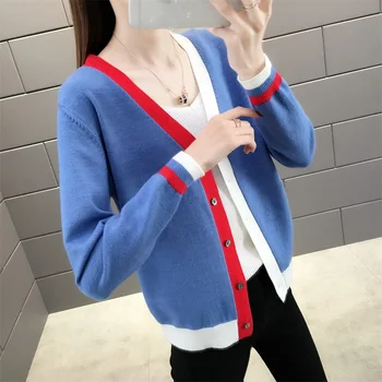

(had 3 row 6) in the spring of 5983 new cultivate morality sweater color matching single breasted ladies cardigan 44