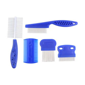 

5PCS Pet Dog Stain Remover Comb Portable Handheld Dog Flea Comb Double Sided Comb with Fine Teeth for Pet Dog Grooming (Blue)
