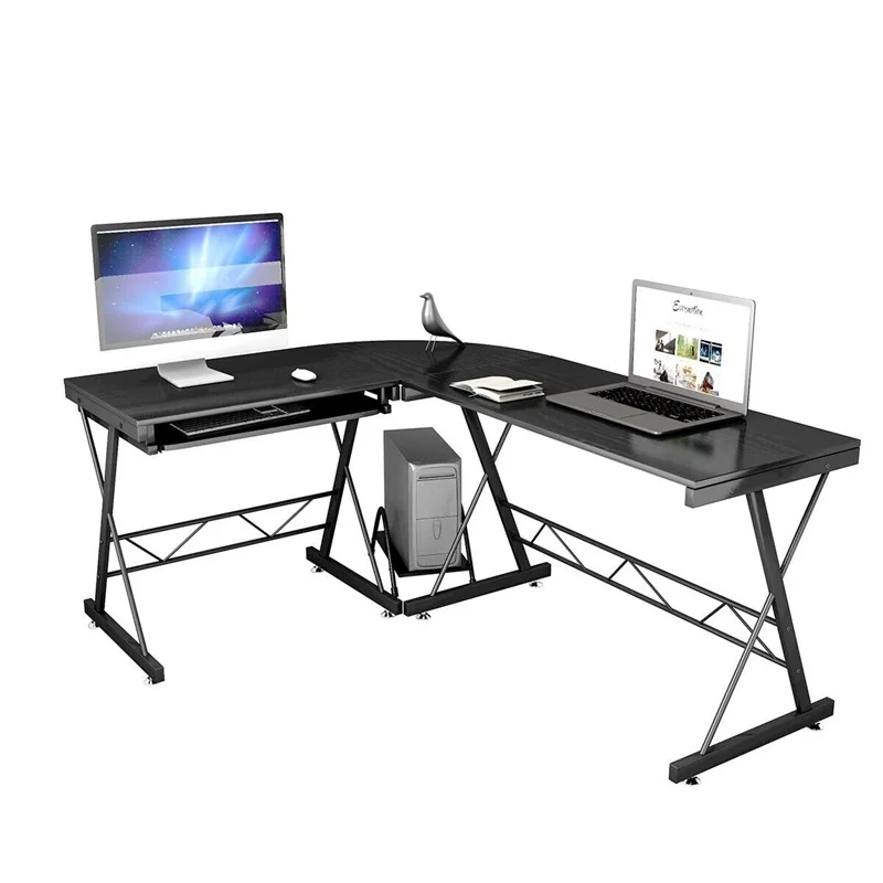  High Quality Modern Design L-Shape Corner Computer Study Desk Premium MDF Desktop Finish Metal Fram