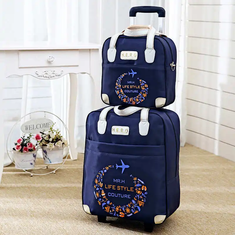 2PCS/SET Wheeled bag travel Women travel Handbag wheels trolley bags large capacity Boarding bag Travel Luggage Suitcase Bag