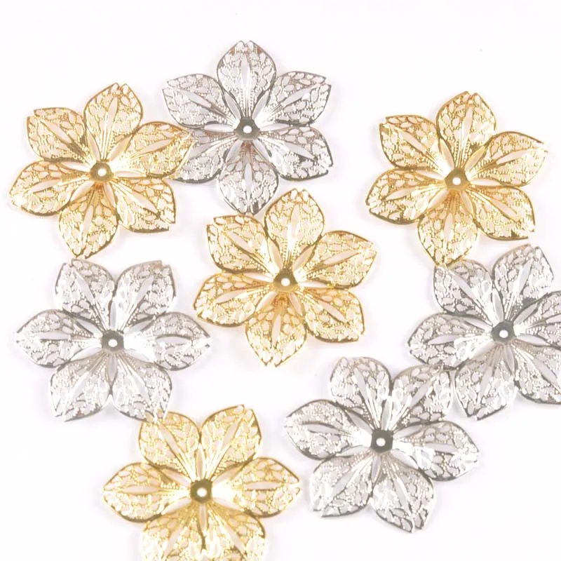 Hollow Flower Metal Crafts Filigree Wraps Connectors for Earrings Jewelry Making Findings Scrapbooking Decor 43mm 10pcs resin jewelry accessories