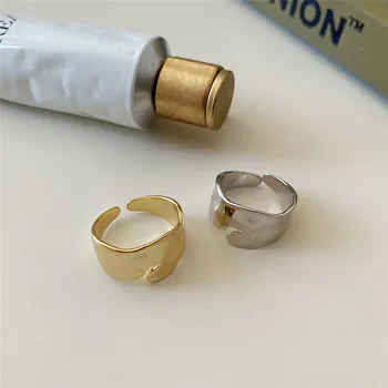 

POFUNUO Real 925 Sterling Silver French Style Women Special-shaped Glaze Rings 18K Gold Female Hyperbole Punk Hiphop Rock Rings