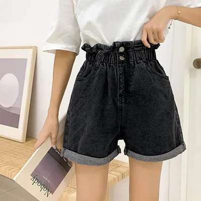 Elastic Waist Crimping Plus Size Denim Shorts Women Korean Straight Denim Short Pants Woman's Casual A-line Denim Shorts Woman versace jeans couture Shorts