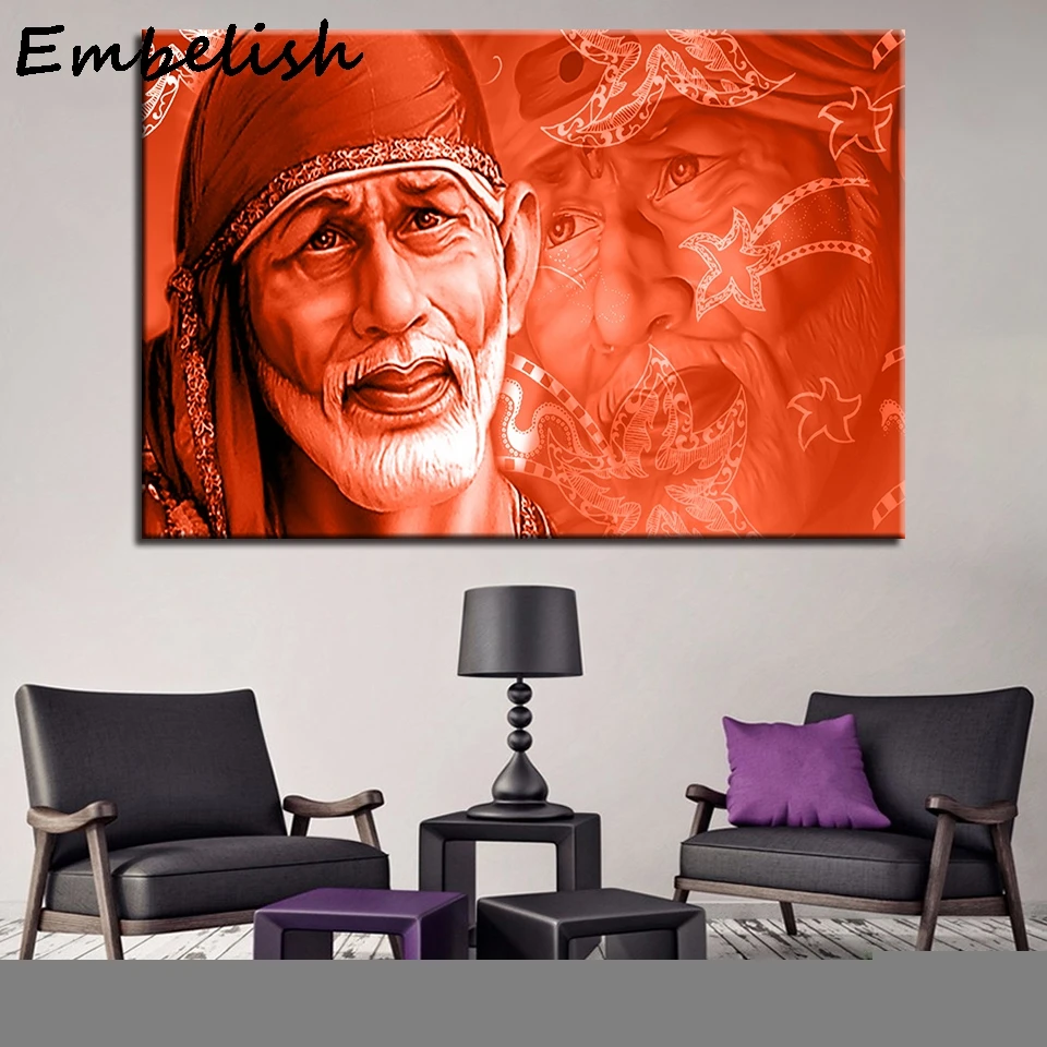 Canvas Painting For Living Room Wall Art 1 Piece Sai Baba Pictures India Lord God Abstract Poster Home Decor | Дом и сад