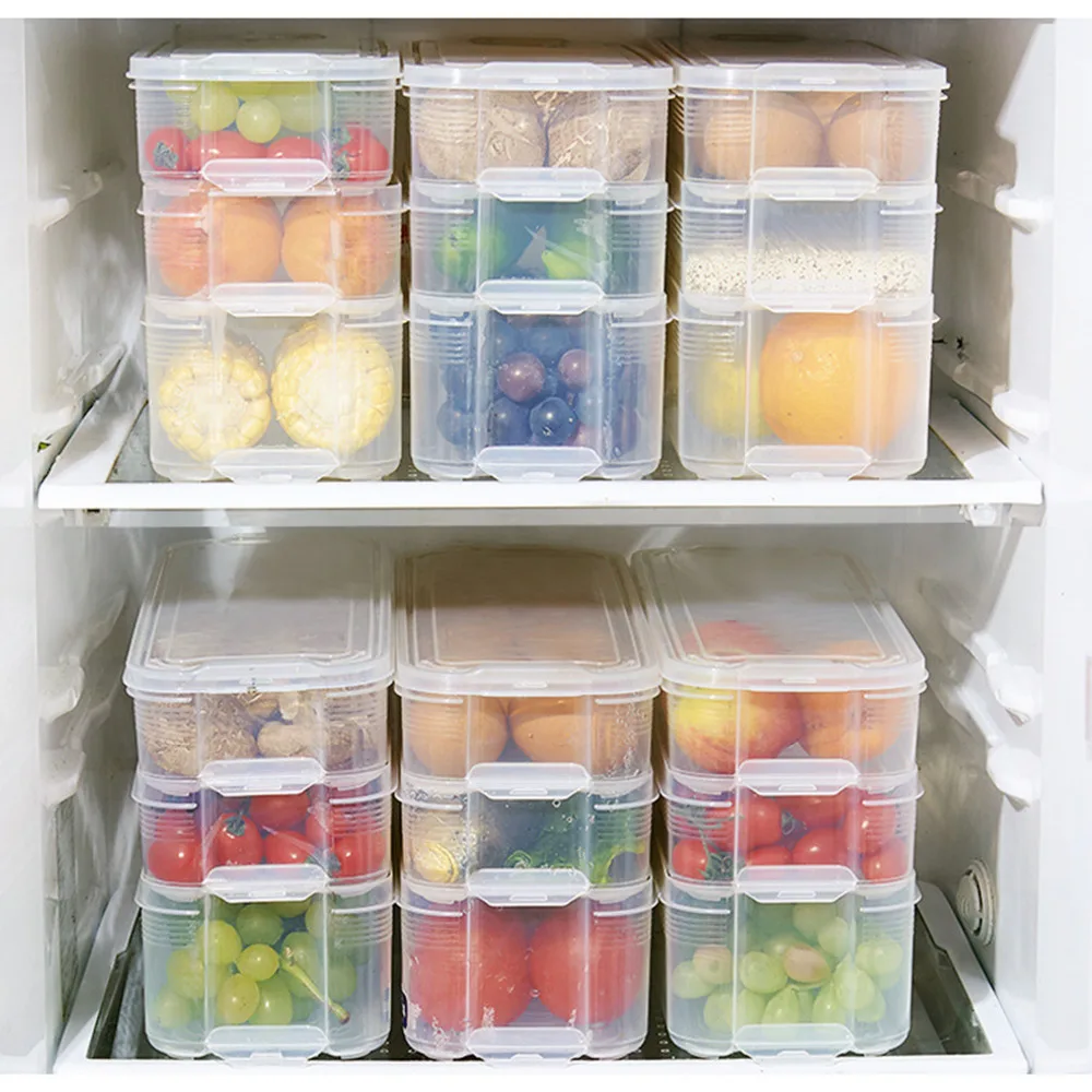 

Plastic Storage Bins Refrigerator Storage Box Food Storage Containers with Lid for Kitchen Fridge Cabinet Freezer Desk Organizer