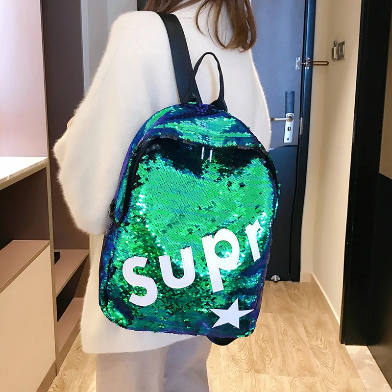 

2019 New Style Europe And America Fashion Sequin Backpack Korean-style Casual Backpack Women's Large School Bag Bag