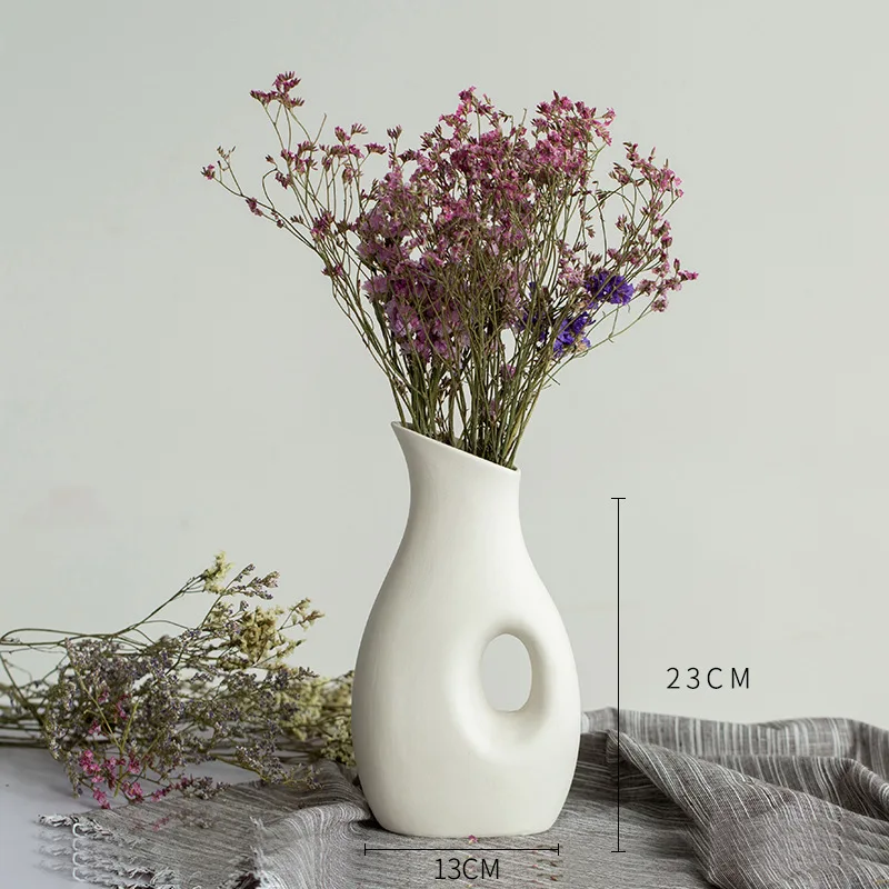 White Ceramic Vase Dried Flowers Small Fresh Living Room Flower Arrangement Starry Table Home Decoration Pendulum - Цвет: D
