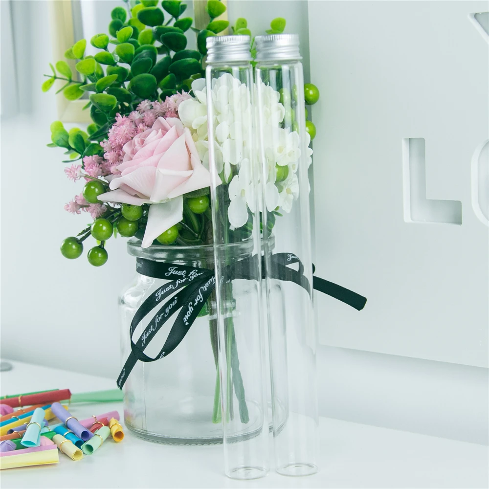 25x230mm Empty Glass Bottles With Screw Aluminum Cap Long Glass glycyrrhiza sweets Honey bottle Vials Stand 90ml Vase Jars 24pcs 6