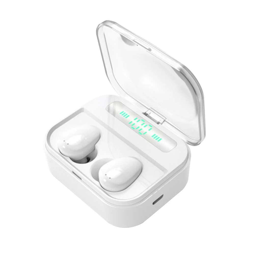 Белый Шумоподавление басов, портативные Беспроводные Hi-Fi стерео Bluetooth наушники IPX7, водонепроницаемые мини наушники, зарядная коробка в ухо - Цвет: Белый