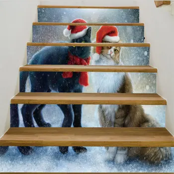

Stairway Stickers 6PCS/Set Christmas Wallpaper Stair Stickers PVC Party Indoor Corridor Waterproof Display Window