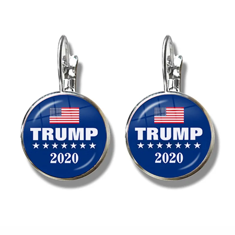 

Keep America Great 2020 USA Trump Collection Glass Cabochon Silver Plated Earrings Jewelry For Women Girls Support Trump