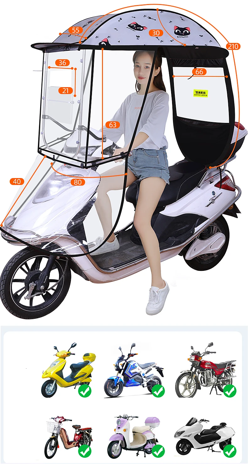 oUyOo Parapluie De Moto Entièrement Fermé pour Scooter, Pare-Soleil Et  Housse De Pluie, Étanche, Universel,Bleu,B