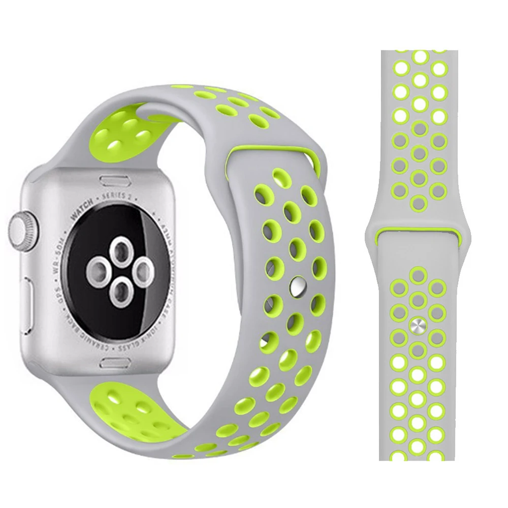 Grey with yellow Модный спортивный силиконовый ремешок для часов apple watch 42 мм, 38 мм, 40 мм, 44 мм, браслет Nike+ Iwatch series 5/4/3/2/1 - Цвет ремешка: Grey with yellow