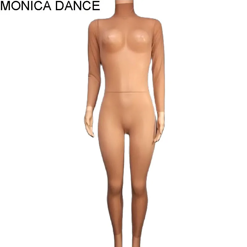 

Nighctlub Sexy Stage Mesh See through Full Body Nude Jumpsuits Professional Dance Hard Yarn Elastic All-match Leggings Jumpsuits