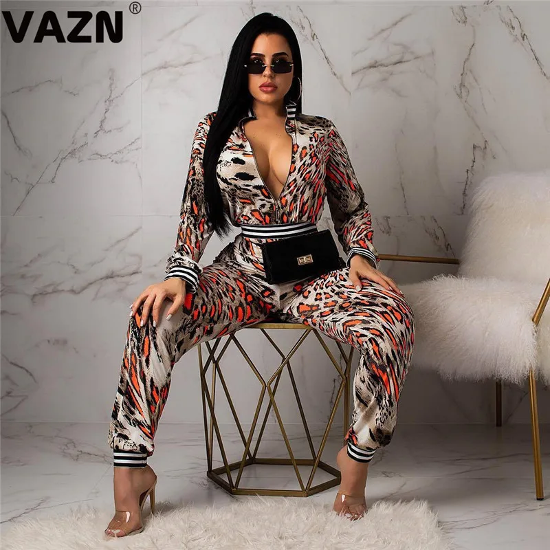 VAZN GOYP15313 Горячая Распродажа, Леопардовый уличный женский комбинезон с длинным рукавом, длинные штаны, комбинезоны, сексуальные Клубные Комбинезоны