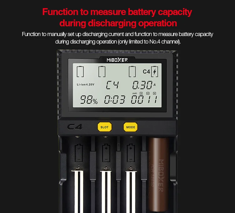 Оригинальное зарядное устройство Miboxer C4 lcd для литий-ионных/IMR/INR/ICR/LiFePO4 18650 14500 26650 AAA 3,7 1,2 в 1,5 в PK VC4