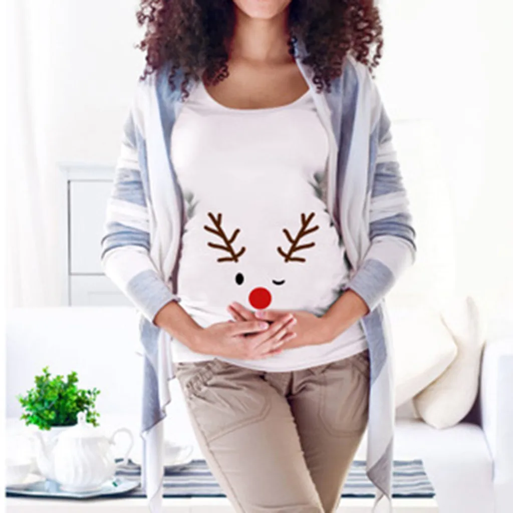 Vetement femme Женские топы для беременных блузка с коротким рукавом с рождественским принтом свободная футболка с круглым вырезом Женская блузка