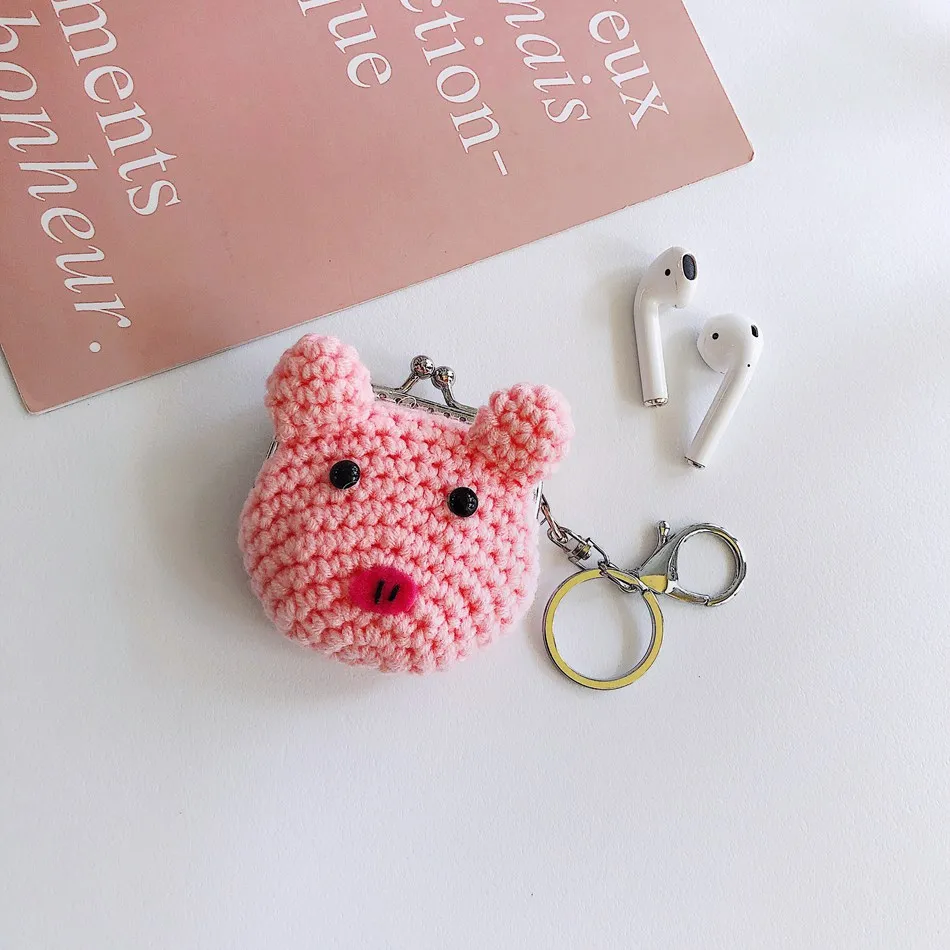 Вязаный шерстяной милый мультяшный чехол для наушников для AirPods, чехол, вязаный свитер, противоскользящий чехол для Airpods, 2 Чехол, сумка для наушников - Цвет: pink