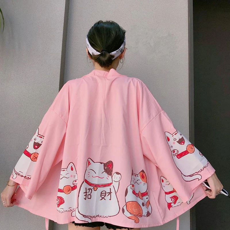 Женское повседневное кимоно с рукавом 3/4, Свободный кардиган Quimono, модное милое японское кимоно