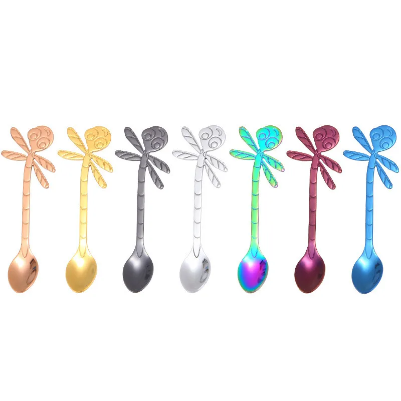 Stainless Steel with Long Handle Ice Spoon Coffee Spoon Tea Stainless Flower Spoon Coffee Tea Spork Flatware Dessert Salad Tool