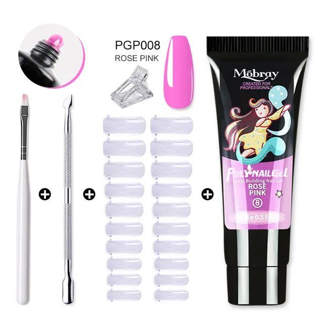 Mobray Poly Nail Gel Set All For Quick Extension Nail Manicure Set Gel  Cuticle Pusher Finger Extend Mold Nail Tool Kit ZH165-PGP008