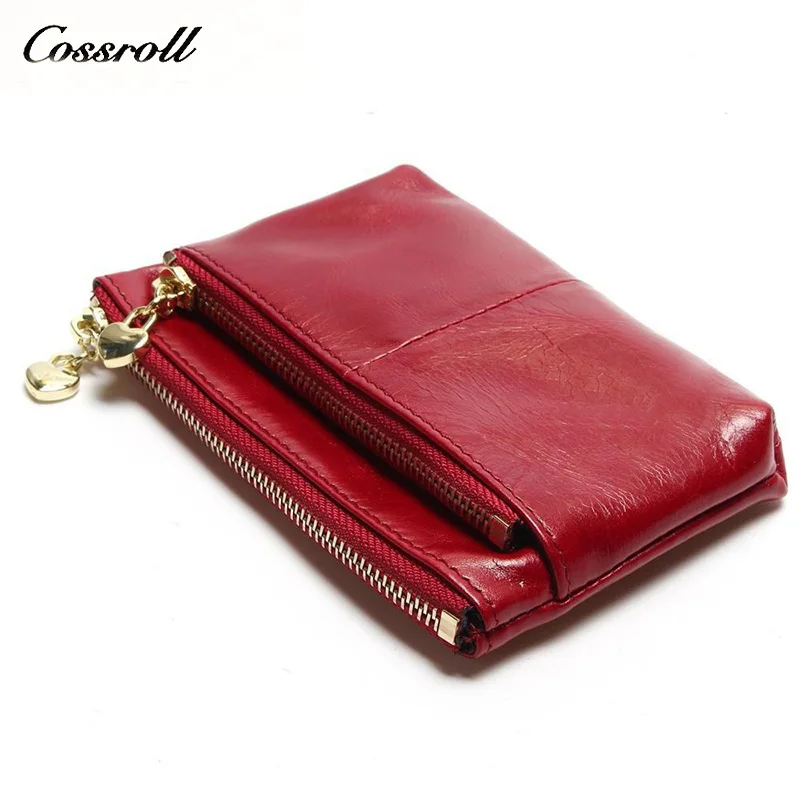 cossroll small genuine leather luxury wallet women purse female short ladies cowhide with coin double zipper |
