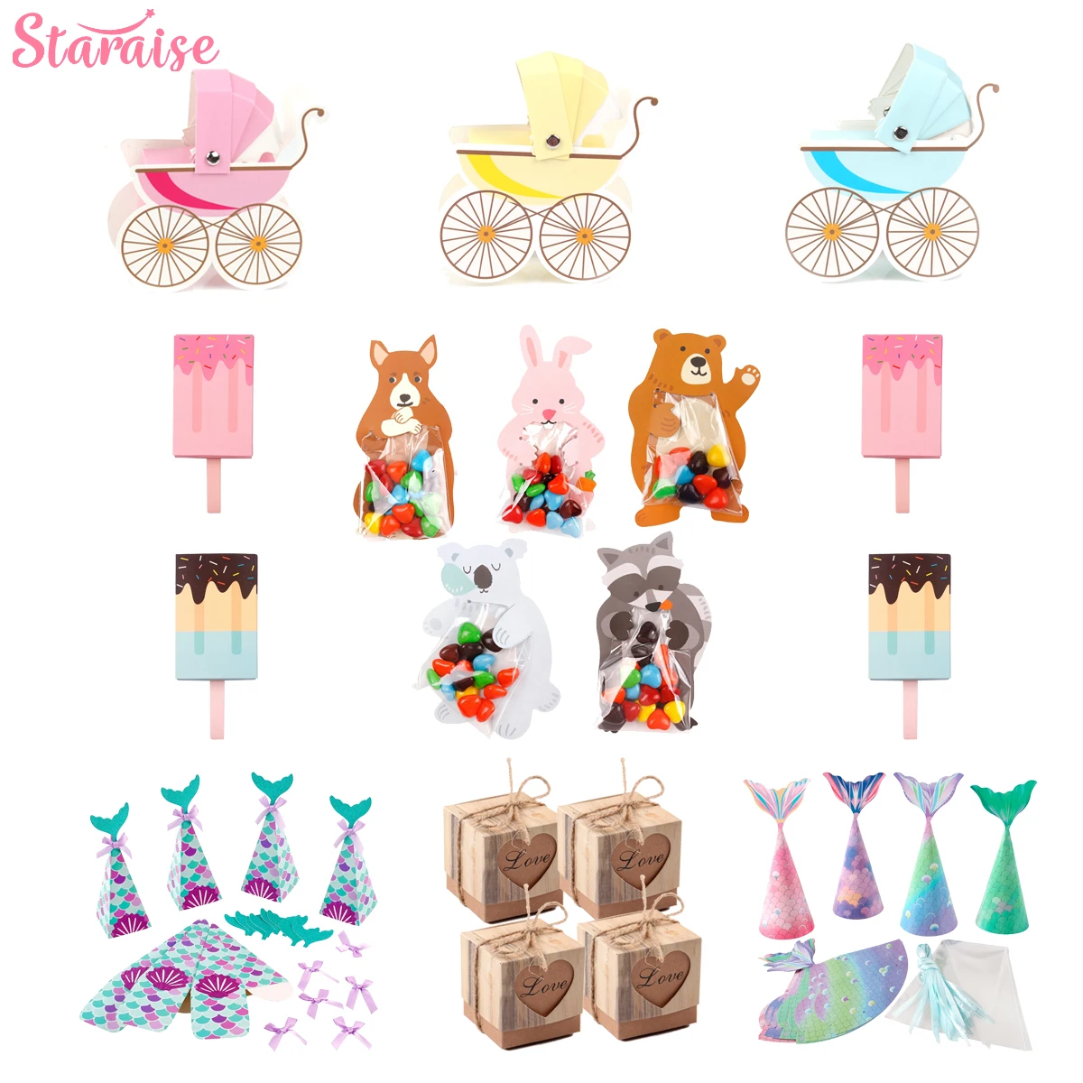 

Staraise 10pcs Candy Bag Happy Birthday Party Cookie Gift Bag Wrapping Supplies Wedding Favor Nothing Gift Bags Animal Gift Box