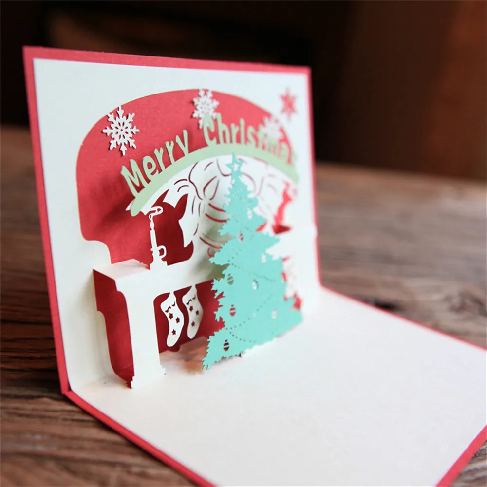 3D стерео всплывающие поздравительные карты с конвертом лазерная резка открытка для рождественской вечеринки украшения Рождественский подарок A30820
