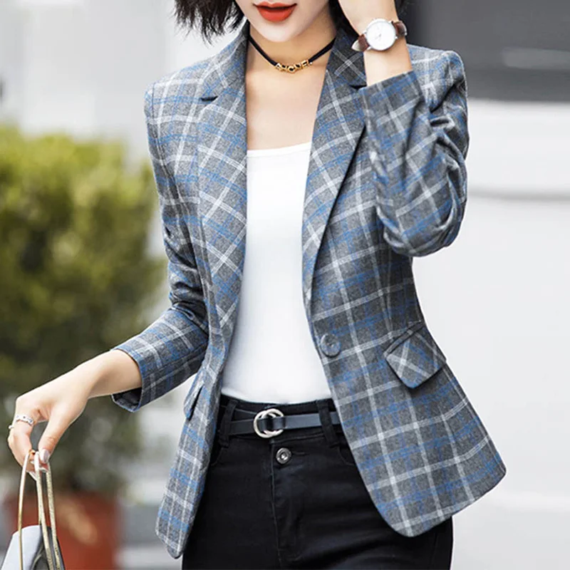 

2019 New Arrival Autumn Winter Women Striped Blazers Elegance Fashion Notched Pockets Long Sleeve One Button Slim Hot