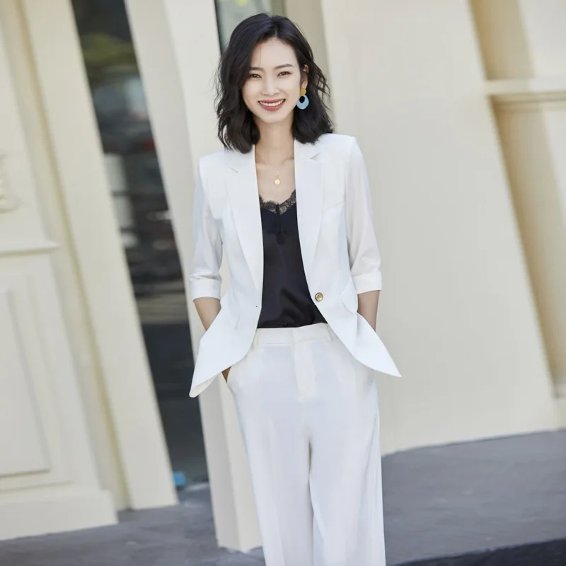 2020 Business Pant Suit Uniform Female Elegant Formal Office Lady Jacket and Long  Black Blazer Set Women OL 2 Two Pieces Suits