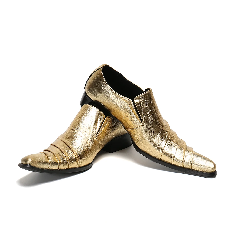 

New Luxury Gold Party Leather Shoes for Men Fashion Wedding Prom Men Shoes Plus Size Oxfords Flats Male Club Formal Dress Shoes