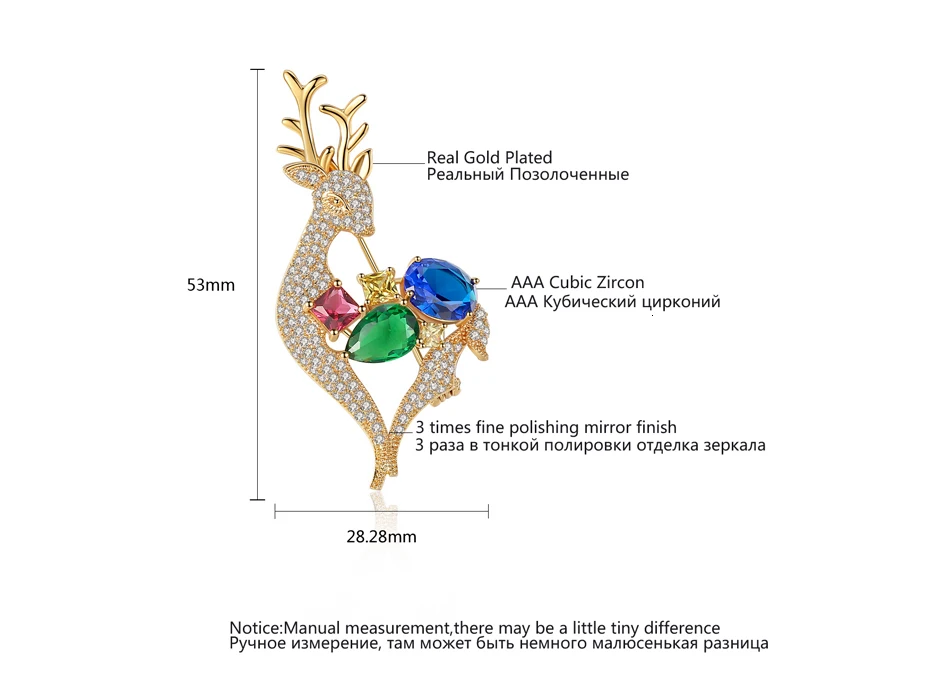 LUOTEEMI, милые, модные, животные, олень, красный, синий, зеленый, прозрачные стразы, инкрустация, золото, цвет CZ, броши для девушек, женщин, подарок, работа