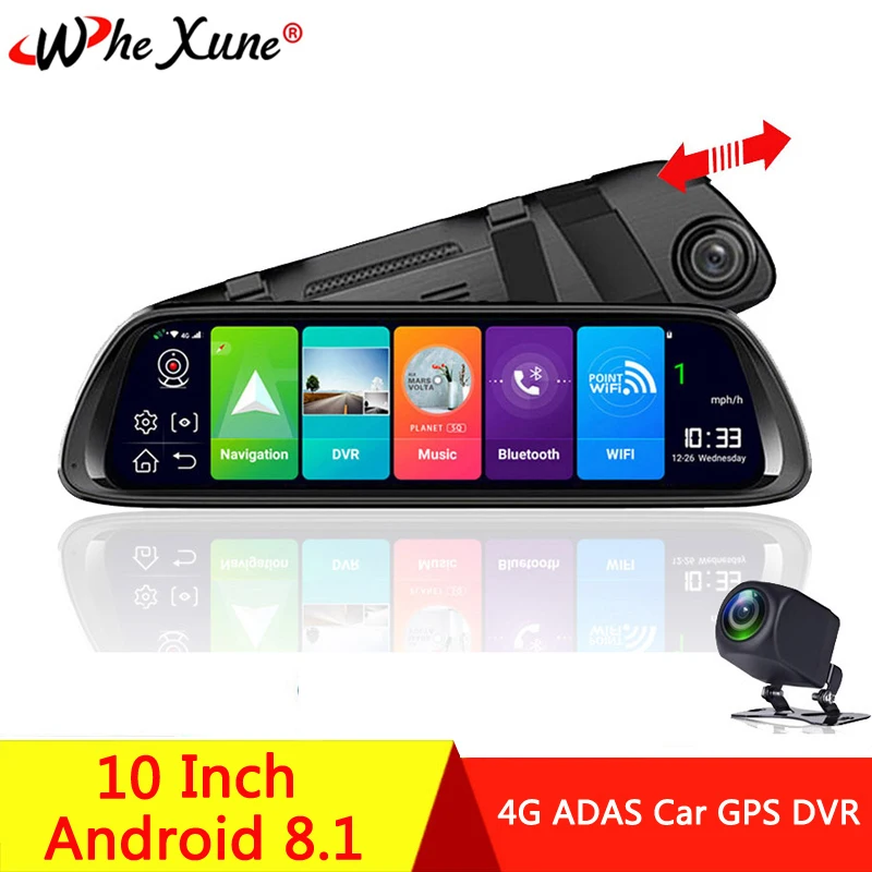 

WHEXUNE 4G Android 8.1 Car DVR 10" RearView Mirror Full HD 1080P ADAS Dash Cam Camera Video Recorder Auto Registrar Dashcam GPS