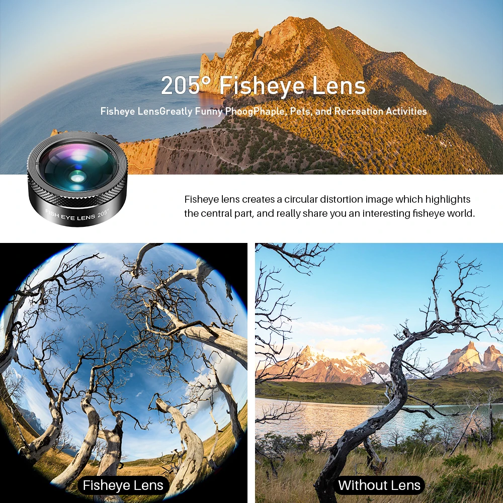 APEXEL New Phone Camera Lens Kit in Fish Eye Lens 205 Degree