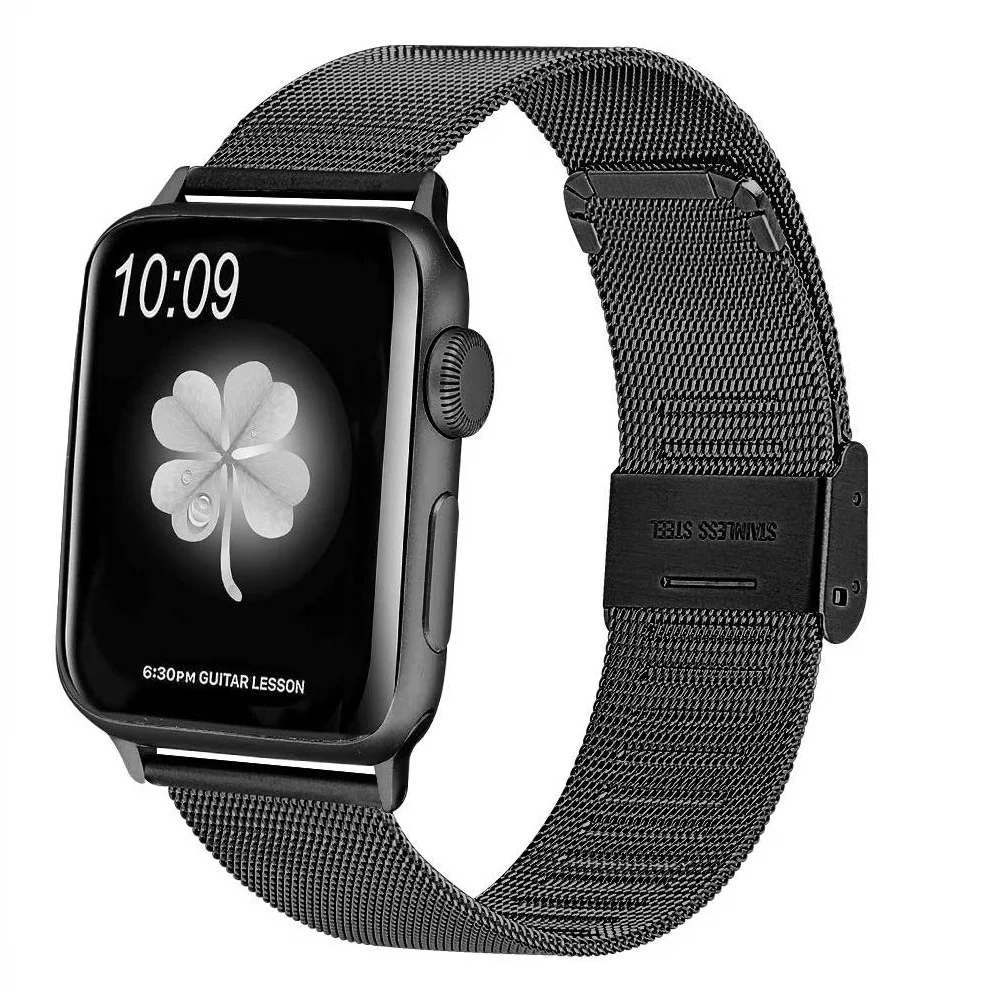 black Ремешок для часов Apple Watch 3, 5, 4, ремешок из нержавеющей стали, сетчатая петля, pulseira для iwatch cinturini, 42 мм, 44 мм, 40, 38 мм, браслет на запястье - Band Color: black