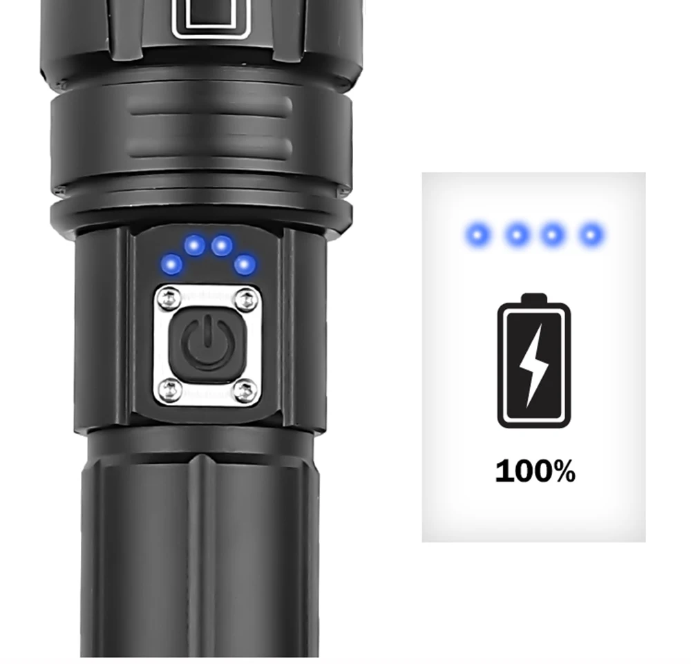 Lanterna com Bateria Tático à Prova Utilizado para a Aventura Super Bright Display d' Água Torch Zoom Telescópico Caça Xhp70.2 Led 9 display Tático À Prova D' Água LED