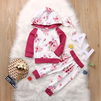 

Floral Long Sleeve Cotton Hooded Sweatshirt Tops Newborn Baby Girl Clothes Winter Casual Pants Outdoors Toddler Girls Hoodies