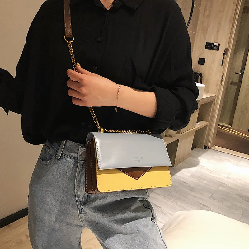 

New Arrival Contrast Color Bag Women's 2019 Summer New Style Versitile Fashion File Holder Shoulder Bag CHIC Shoulder Bag
