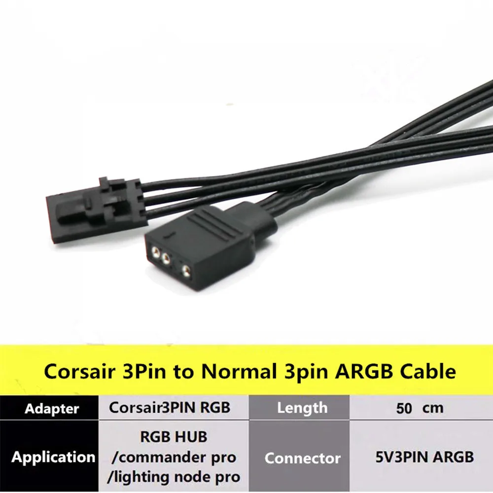 Corsair-cabo Adaptador Argb Rgb Cabo Led hd Ll120 140 ql 3pin 4pin 5v 3pin Rgb 50cm - Imagem 2