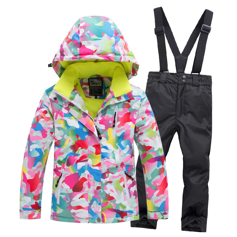 Ski Suit Winter Boys Girls Outdoor Snowboard Jacket Sportswear Waterproof Children's Clothing Skiing Jacket Warm Windproof - Color: Pink black