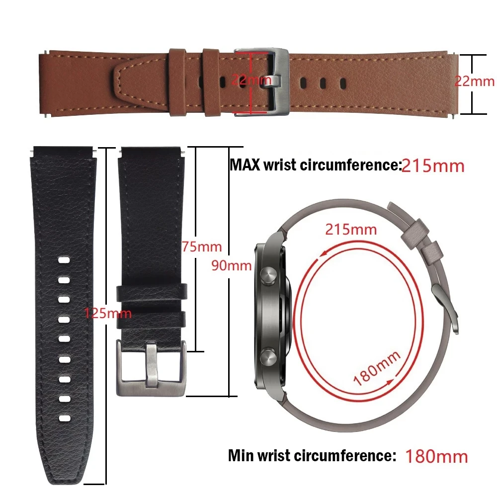 Premium 22mm Leather Strap Band - Sport Edition Original Watchband Replacement Bracelet Correa