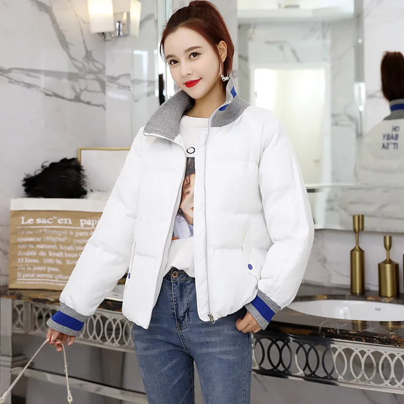 

Color Knit Joint Short Cotton-padded Clothes 2019 Winter New Style Versatile Fashion Long Sleeve Loose-Fit WOMEN'S Cotton Clothe