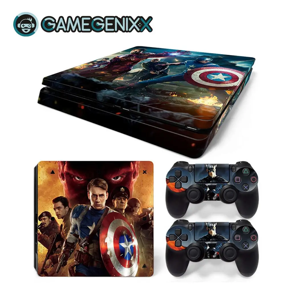 GAMEGENIXX Кожа Наклейка Защитная Наклейка Обложка полный набор для PS4 Slim консоли и 2 контроллеров-Капитан Америка - Цвет: Captain America