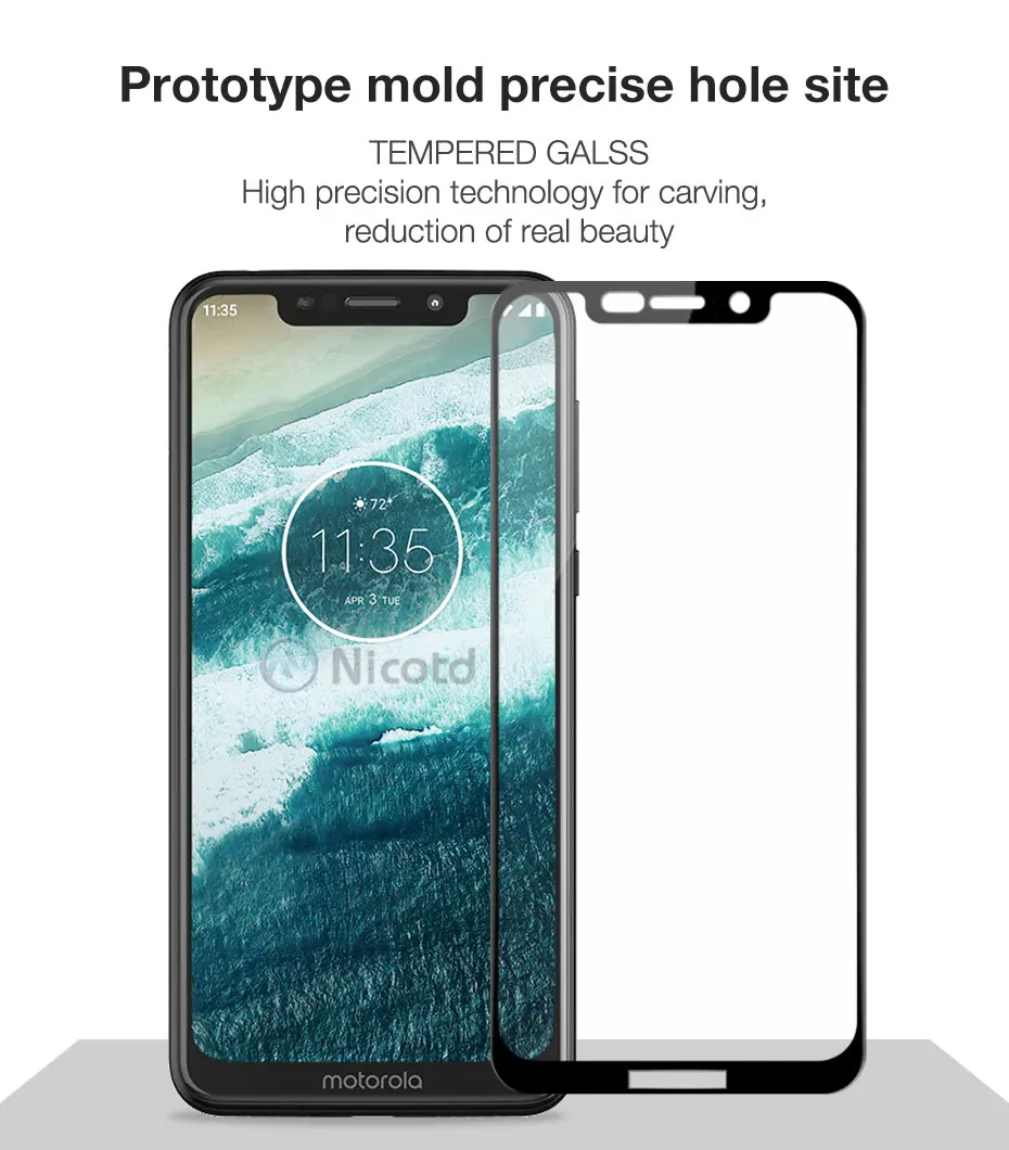 Защитное стекло для Motorola Moto One Nicotd закаленное Оригинальное с полным покрытием P30