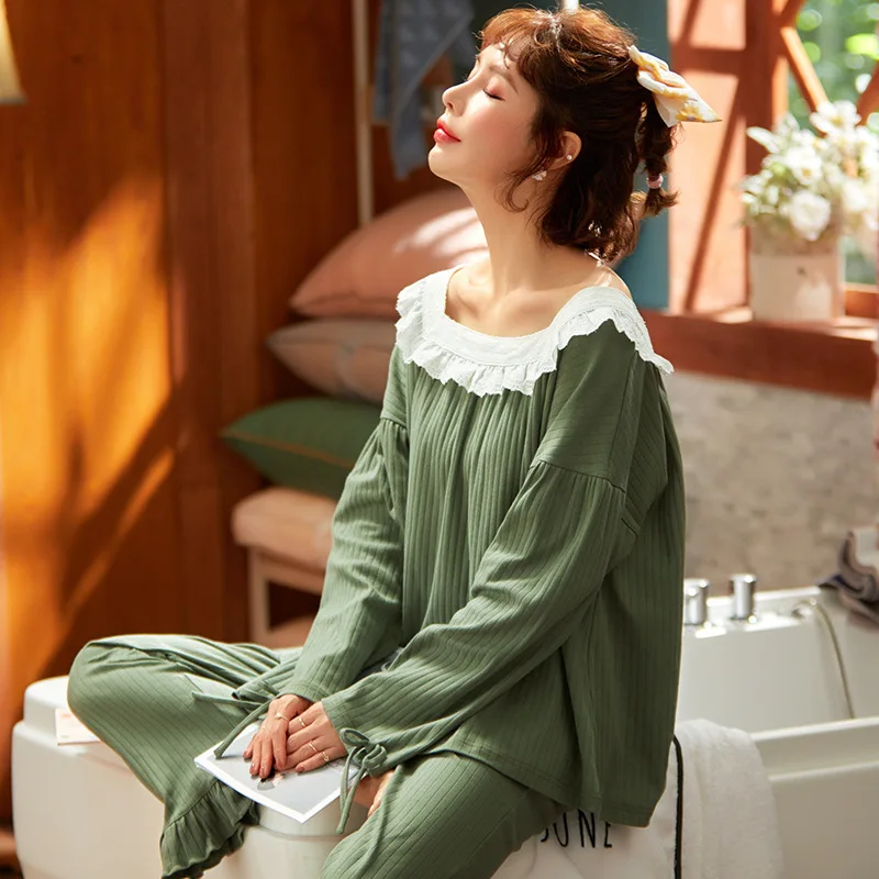 Cotton Women Pajama Sets Autumn Solid Color Sleepwear Homewear Good Quality Cozy Casual Soft Cute Nightwear Pajamas Spring