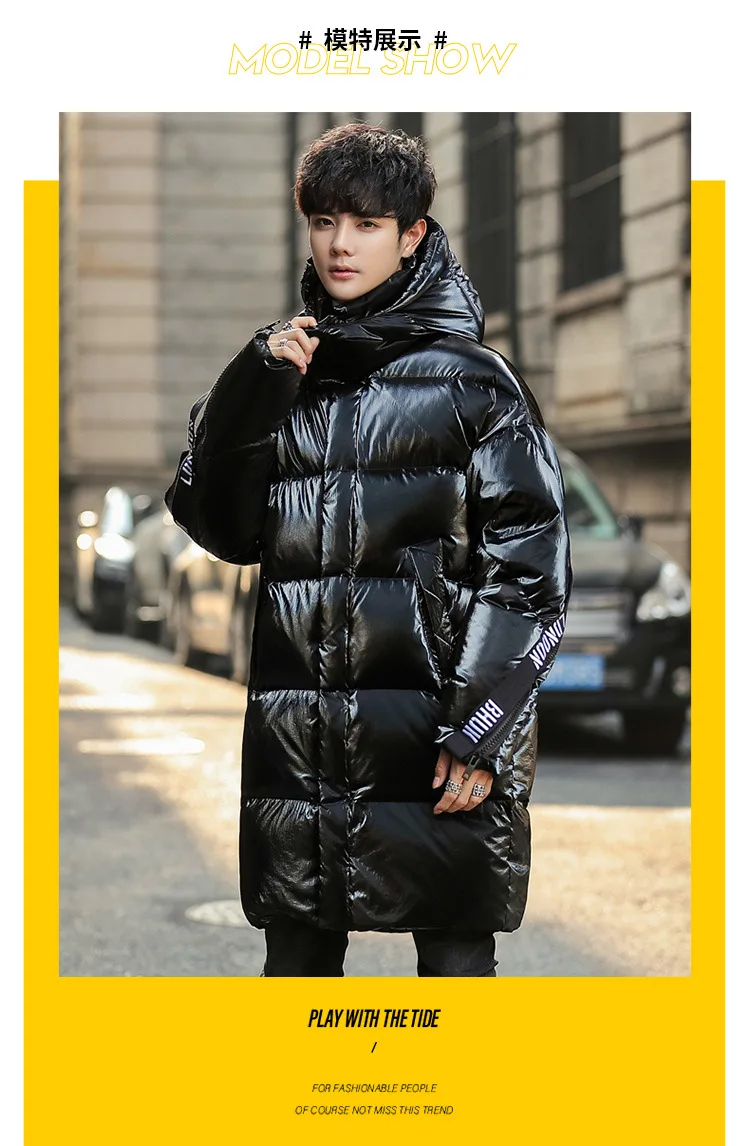 New Style Popular Brand Handsome Workwear down Jacket Men's Mid-length Fashion Hooded Coat Winter White Duck down Overcoat